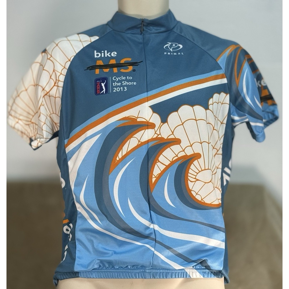 Primal Bike‎ MS Cycle To The Shore 2013 Cycling Jersey Men's M Ocean Wave Blue